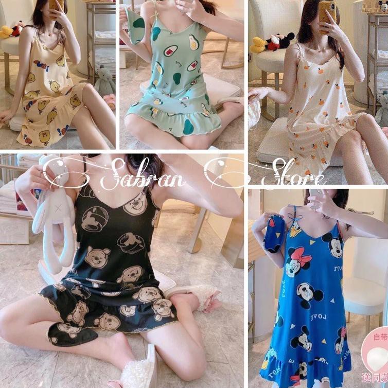 HARGA PROMO Daster Tali Satu Baju Tidur Wanita Import bahu tidur sexy