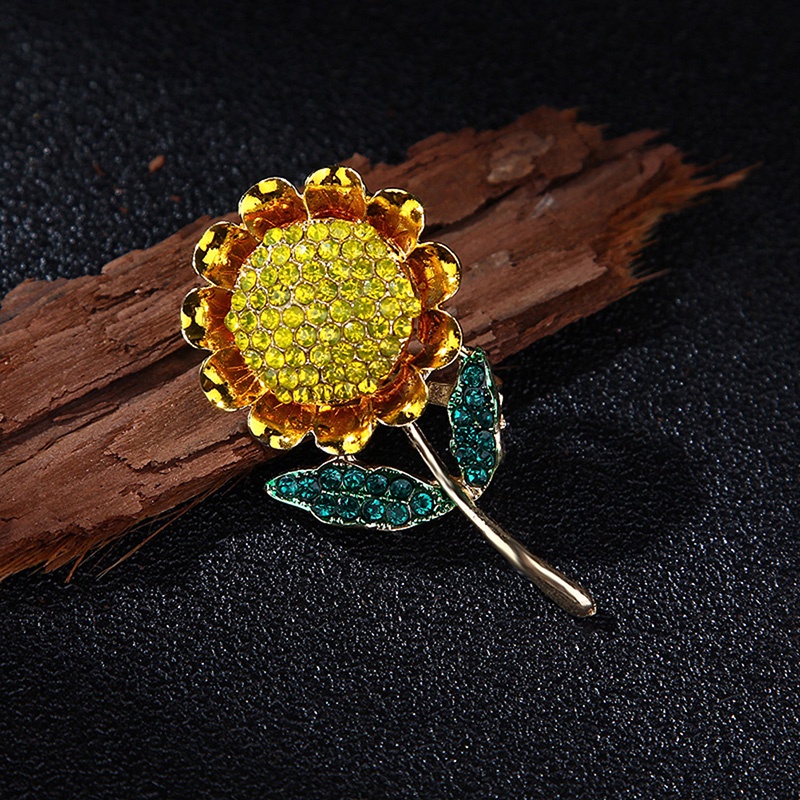 &lt; E2id &amp; &gt; Bros Pin Bentuk Bunga Matahari Aksen Kristal Untuk Wanita