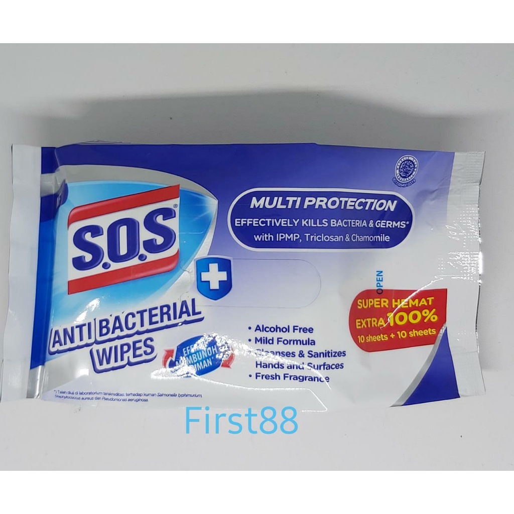 SOS ANTIBACTERIAL WIPES ISI 20 SHEETS / TISUE BASAH ANTIBACTERIAL