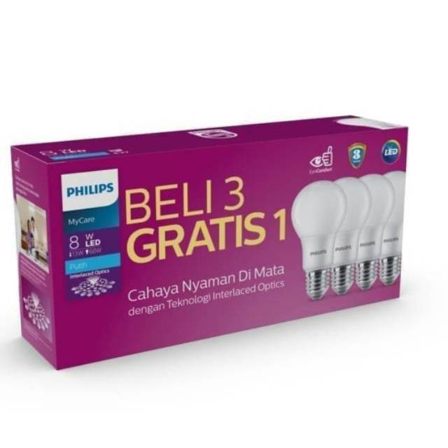 Lampu Led Philips 8w Putih Paket isi 4 Philips 8 watt