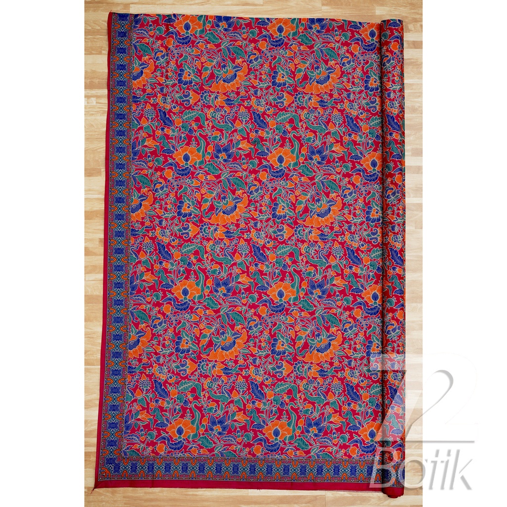KAIN BATIK PREMIUM Bahan Katun Motif Kembang Alas Warna Merah Biru Orange Hijau 726051 Cap 72 Jarik Jarit Samping Kebat Panjang Batik Katun Modern Premium Bahan Seragam Batik Pernikahan Kantor Keluarga Murah Kamen Jadi Batik Bali Lembaran
