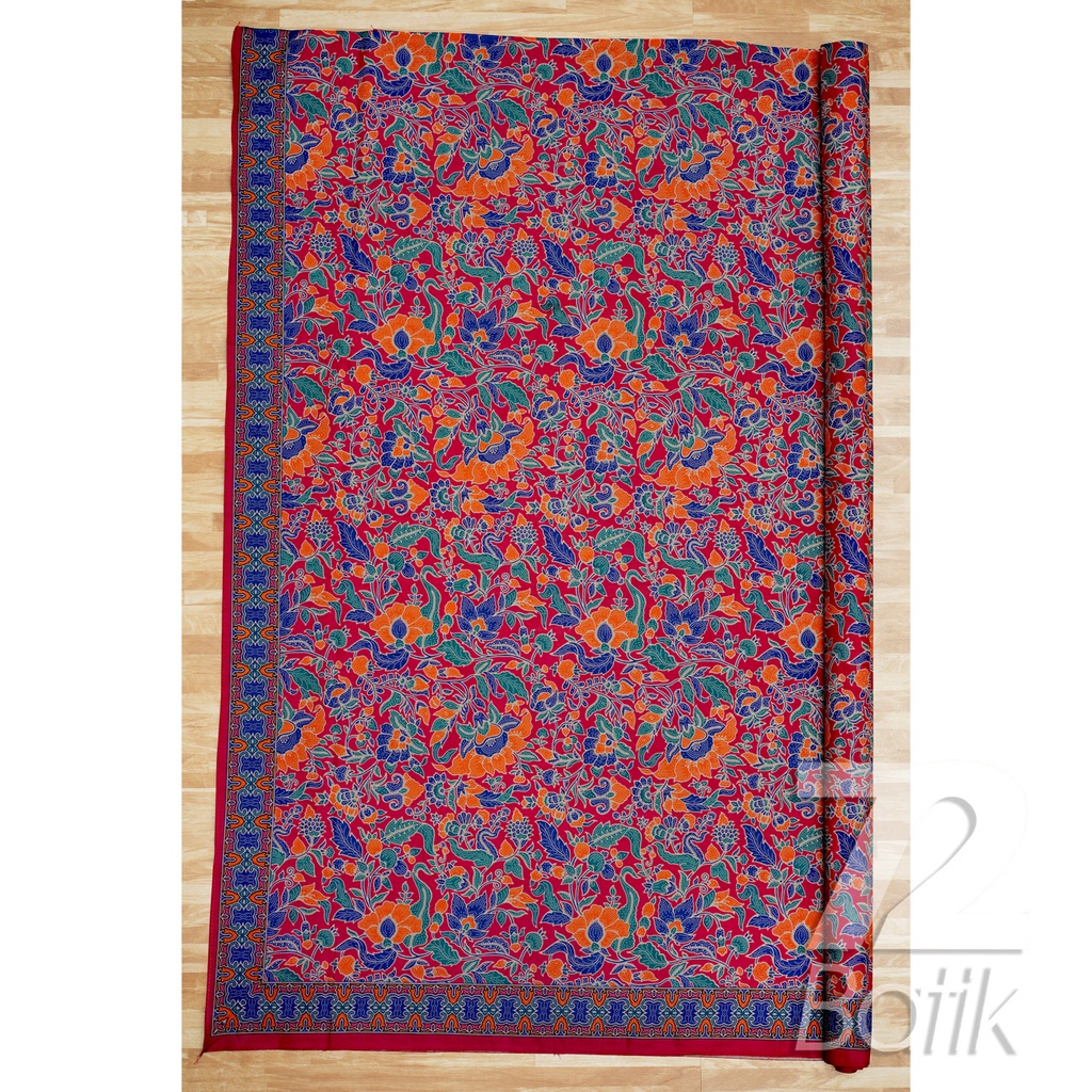 BAHAN BATIK PREMIUM Katun Motif Kembang Alas Warna Merah Biru Orange Hijau 722318 Cap 72 Jarik Jarit Samping Kebat Panjang Batik Katun Modern Premium Bahan Seragam Batik Pernikahan Kantor Keluarga Murah Kamen Jadi Batik Bali Lembaran