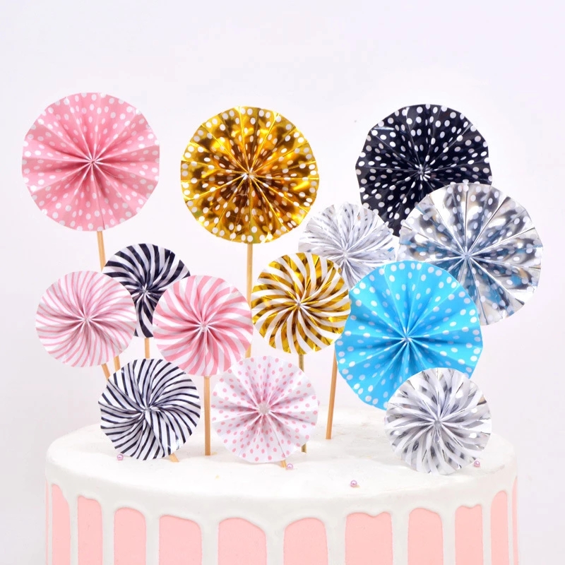 4pcs / Set Topper Kue Bentuk Kipas Mini Bahan Kertas Untuk Dekorasi Pesta Ulang Tahun