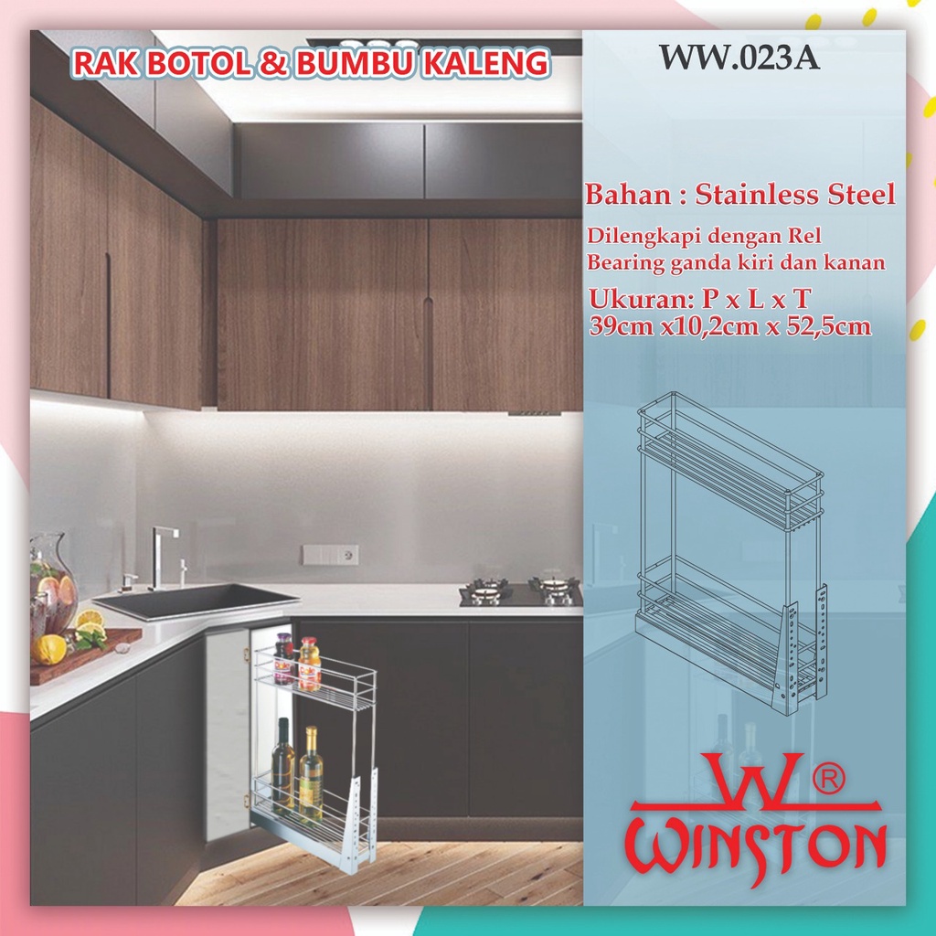 Rak Tarik Botol Stainless Winston WW 023A dan Chrome Winston OK 023A for Kitchen Set Cabinet