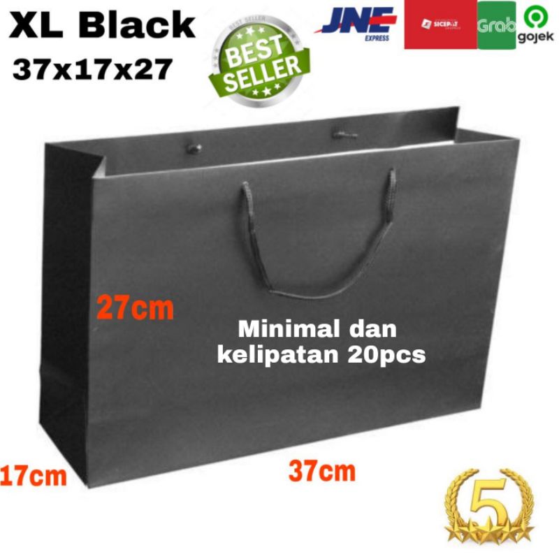 

KELIPATAN ORDER 20pcs /Paper bag Hitam polos 37x17x27 Paper bag Hitam kraft hitam Goodie Bag Shopping bag premium