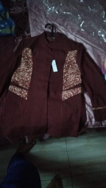 New Batik Blazer Merah Marun Baju Kerja Kantor Wanita Bank Guru Dosen Jas Formal Cantik