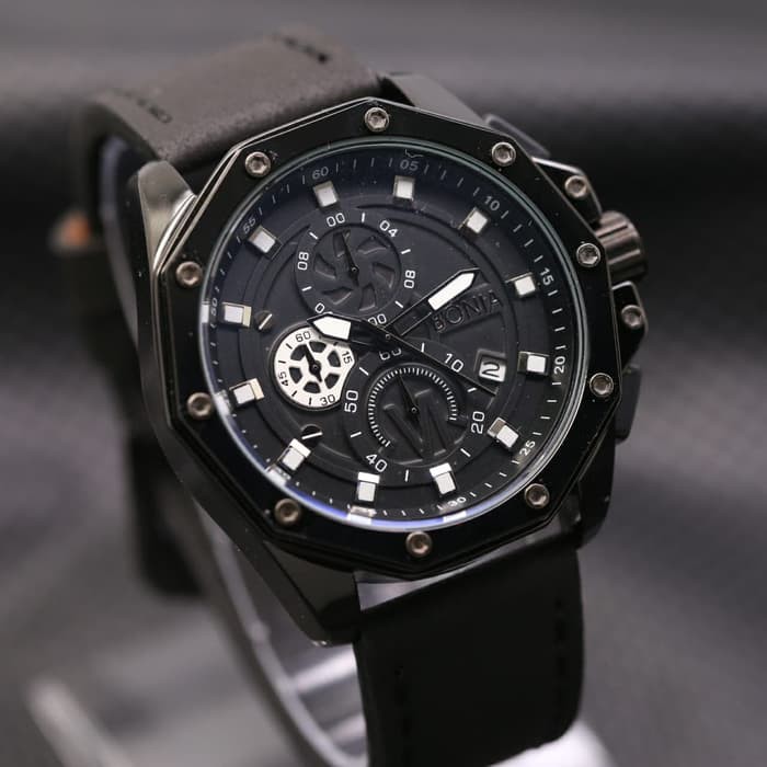 Jam Tangan Pria / Cowok Bonia Chrono SK7244 Leather Full Black