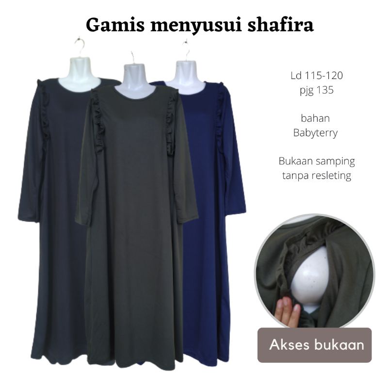 baju gamis menyusui Shafira bukaan samping fit to XXL jumbo