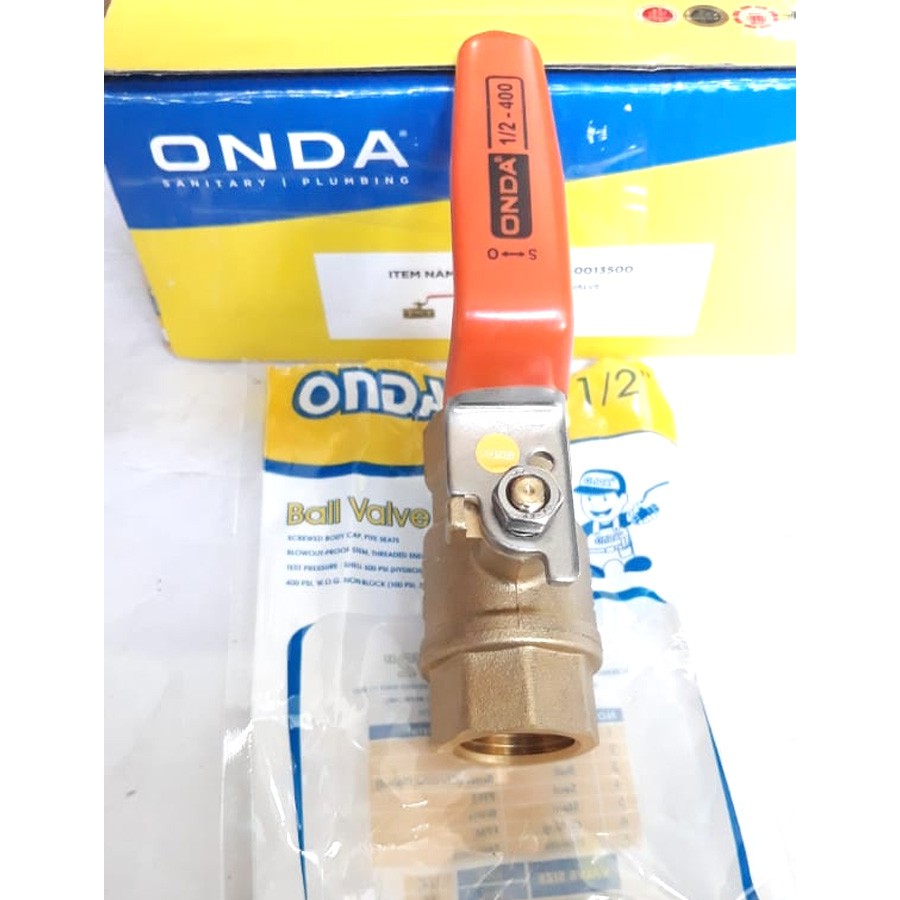 Ball Valve Bal Bol Boll Brass Stop Kran Keran Kuningan 1/2 INC ONDA BALL-VALVE-1P2