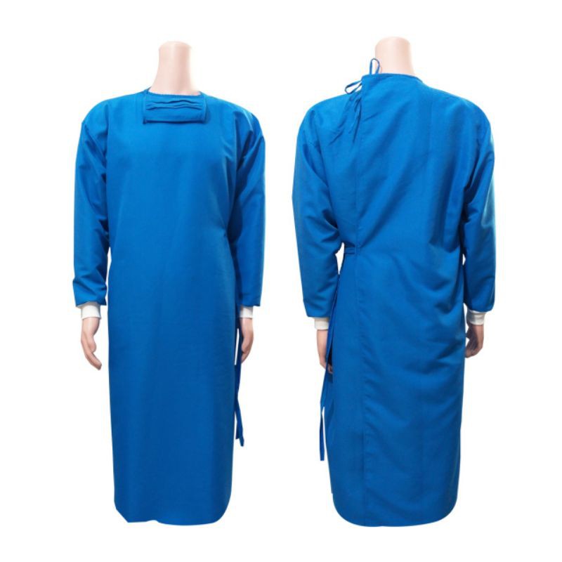 APD Surgical Gown Baju Operasi Reusable Kain Katun Drill Biru Turqish