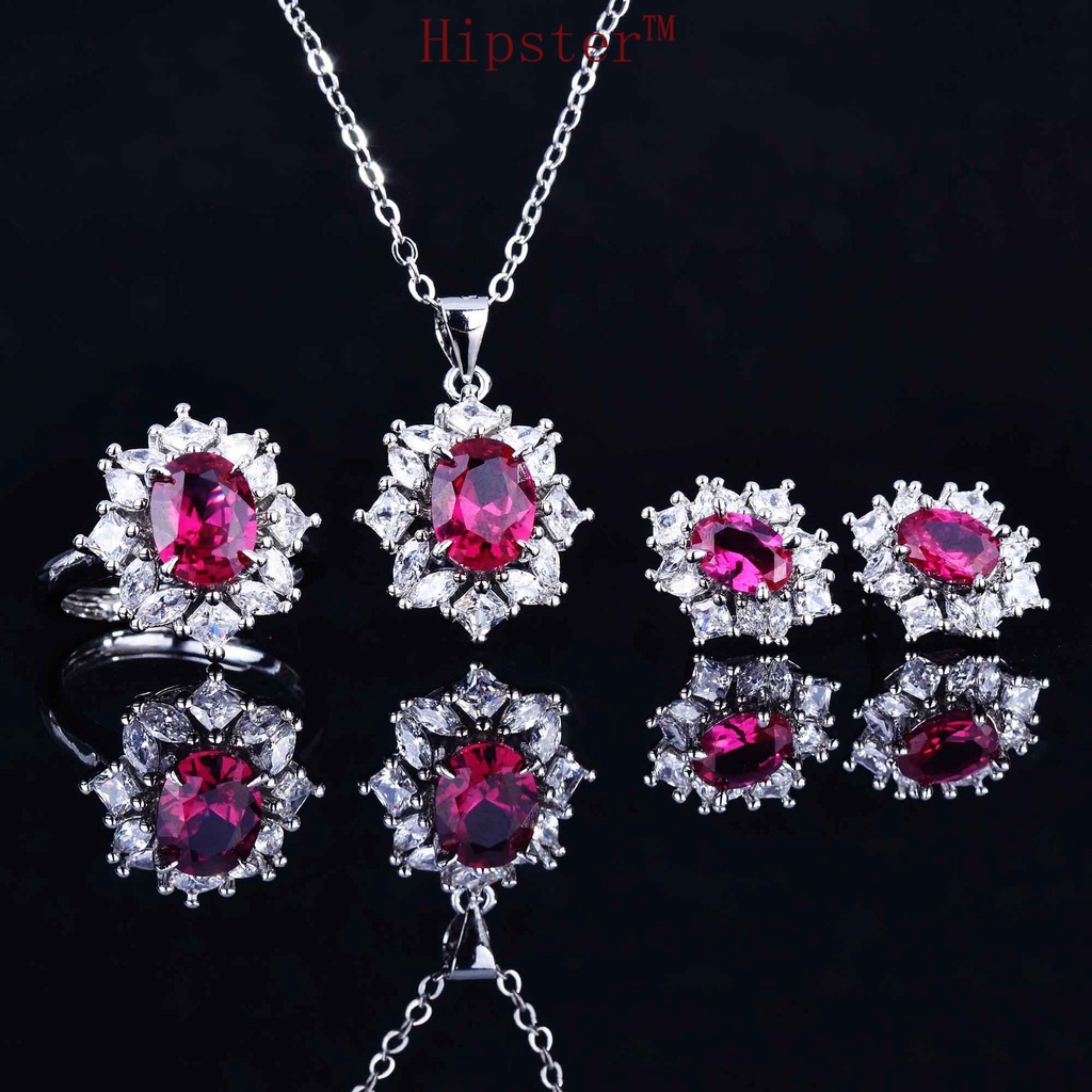 Luxury Colored Gems Set Gao Ding Jewelry Jade Open Rings Ear Studs Pendant Jewelry Necklace