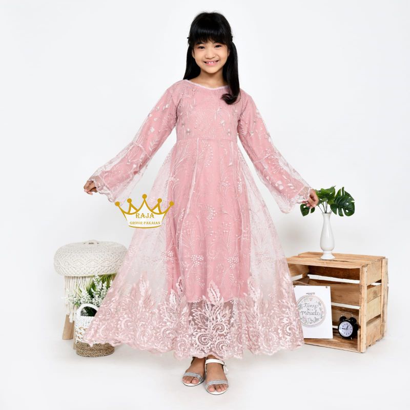 Gamis Anak Nagita Kid Full Brukat Resleting Belakang / Baju Pesta Gaun Gamis Anak Premium