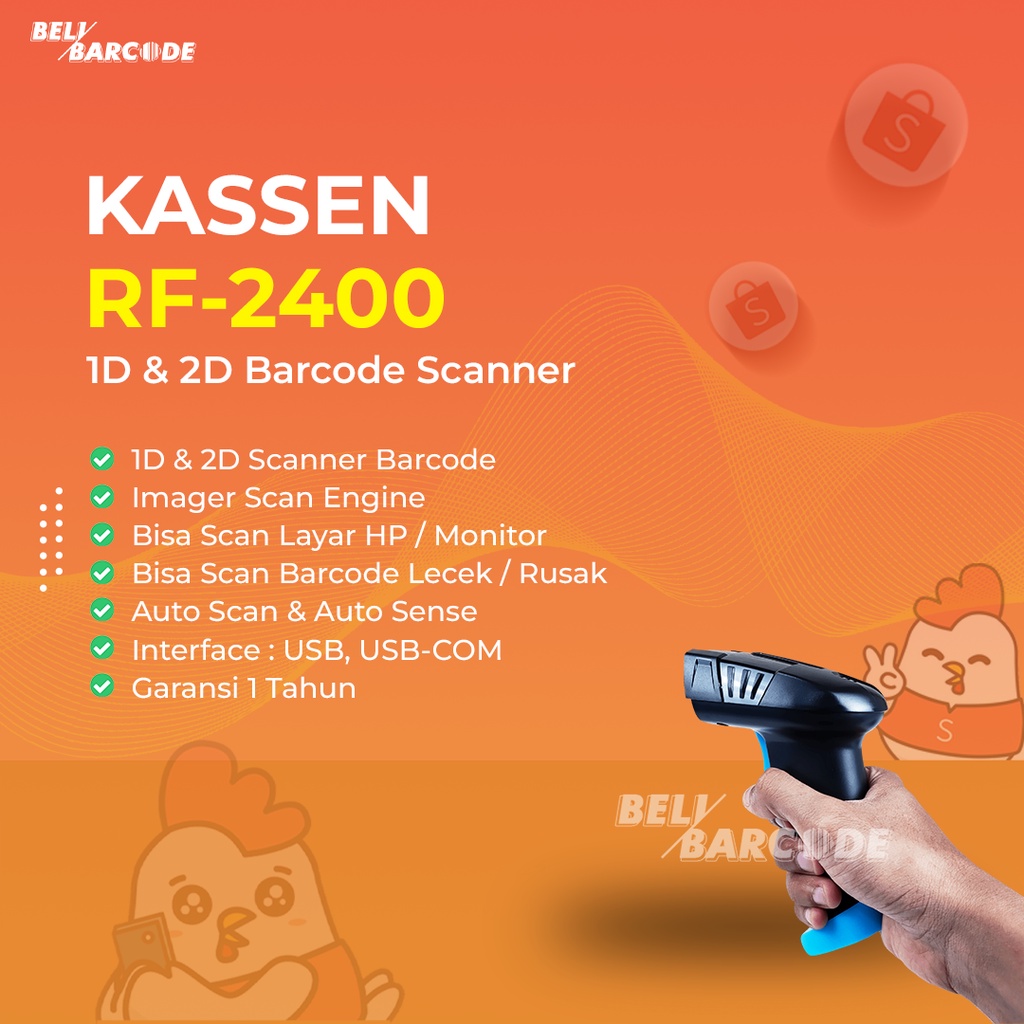 BARCODE SCANNER E-FAKTUR KASSEN RF 2400 1D 2D QR CODE SCAN WIRELESS