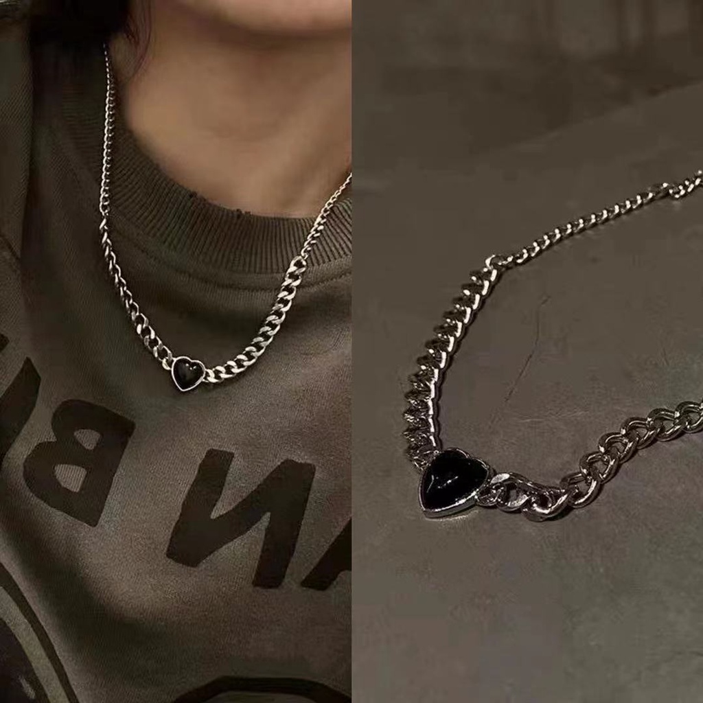 Kalung Rantai Klavikula Bahan Logam Warna Hitam Gaya Korea Untuk Wanita