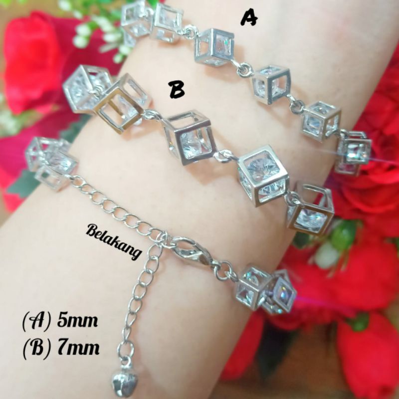 FF Gelang Tangan Wanita Square Silver Lapis Emas PD227