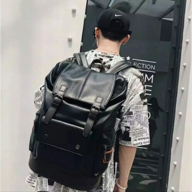 Ransel Kulit Pria Anak gunung Distro bandung Bomber3 bisa masuk Laptop bahan Kulit PU BISA COD