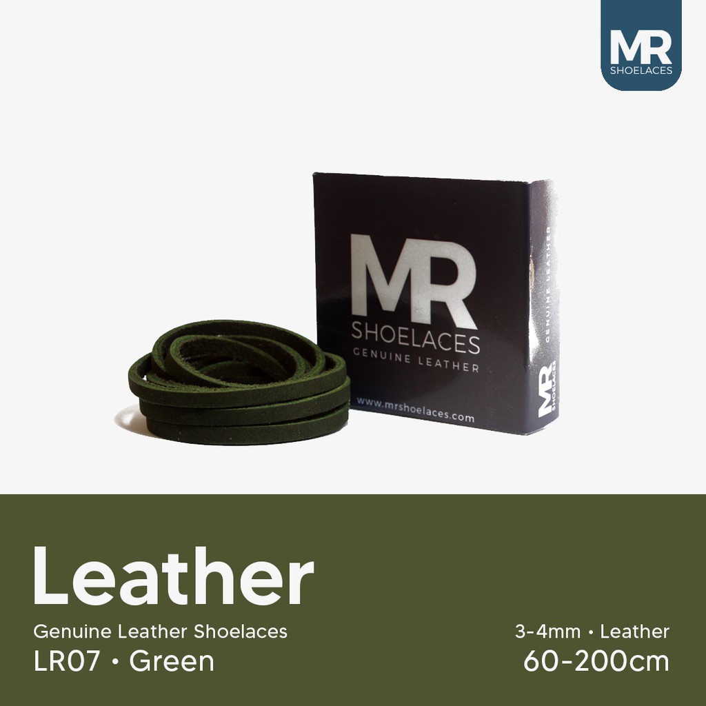 MR Shoelaces LR07 Green (Hijau) - Tali Sepatu Kulit 60cm 80cm 100cm 120cm 150cm - Premium Leather Shoelace