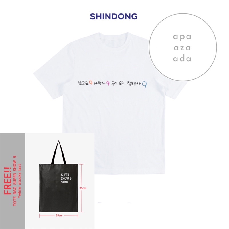 SUPER JUNIOR SHINDONG HANDWRITING TSHIRT SUPER SHOW 9 LIMITED EDITION FREE TOTE BAG kaos premium uni