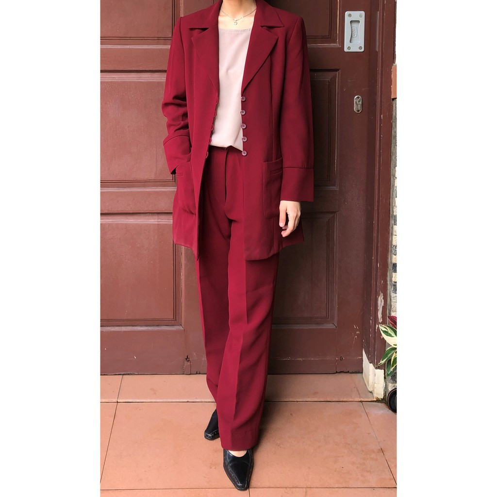 Original Preloved Set Blazer Tatum By Itang Yunasz/Baju Kantor Murah/Blazer Merah/Baju Kantor Klasik