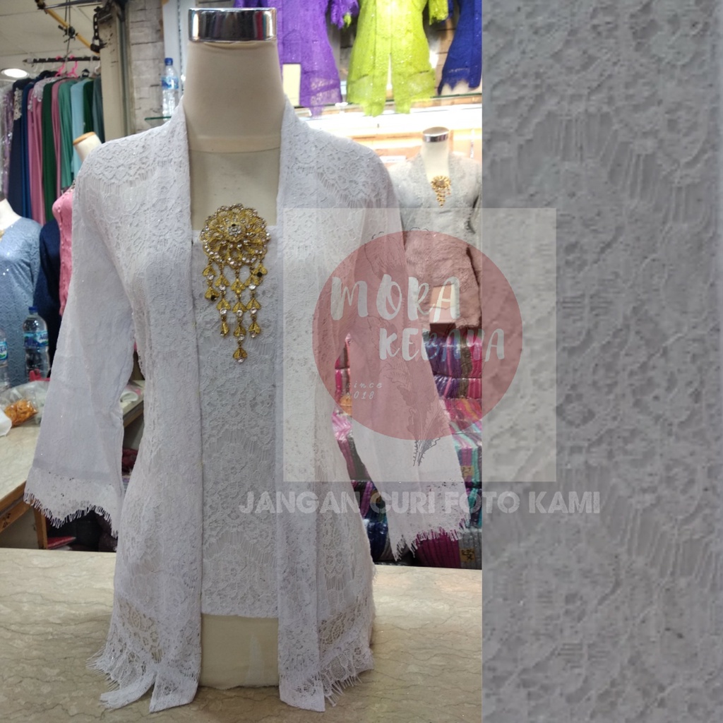 kebaya kutu baru lengan 7/8_kebaya brukat_kebaya_kebaya kutu baru modern_kebaya encim_kebaya wisuda murah-PUTIH