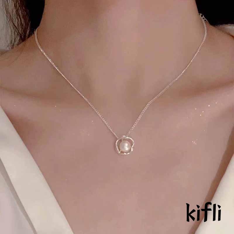 Kalung Rantai,Liontin Bunga Mawar,Hollow Hias Mutiara,Imitasi Mewah,Untuk Wanita