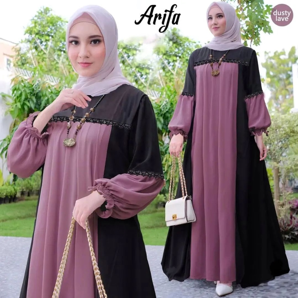 ARIFA DRESS BL CERUTY BABYDOLL FULL PURING MIX RENDA LD 108 CM PB 137 CM DRESS CERUTY TERBARU GAMIS LEBARAN TERBARU 2023 KEKINIAN MAXI DRESS WANITA LENGAN PANJANG