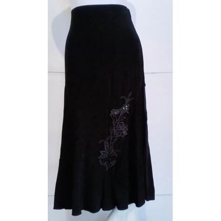ROK MIDI / PESTA WANITA PINGGANG KARET APLIKASI BORDIR & PAYET CANTIK