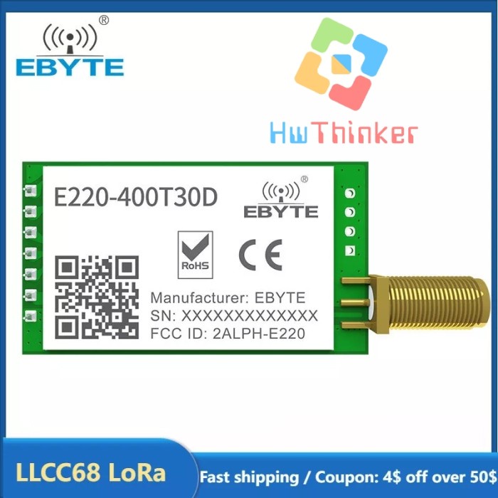 Modul LoRa Ebyte LLCC68 E220-400T30D 433MHz 30dBm UART TTL RSSI