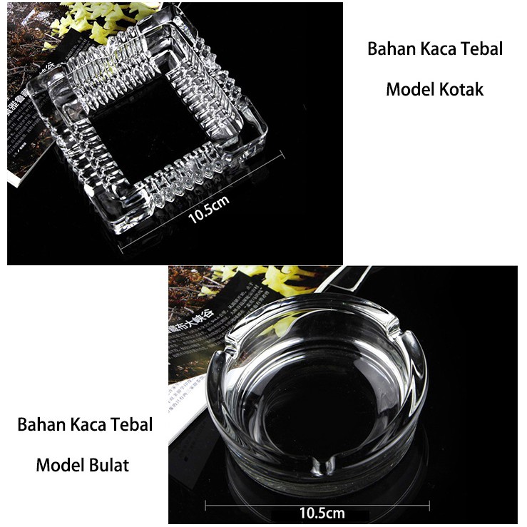 Asbak Rokok kaca bening persegi &amp; Bulat / Asbak Model kotak polos motif murah