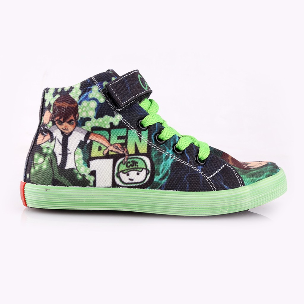 Sepatu Anak Laki Sneakers Tali Canvas Hijau Karakter Ben10 Cool Cozy 26 27 28 29 30 CJR Original