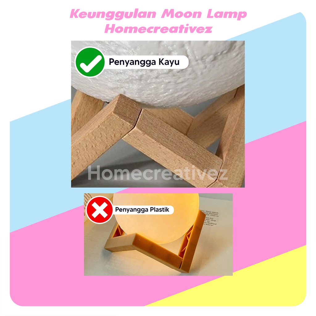 Homecreativez Lampu Bulan 3D Aesthetic Lampu Tidur Kamar 3D Lampu Bulan Moon Light