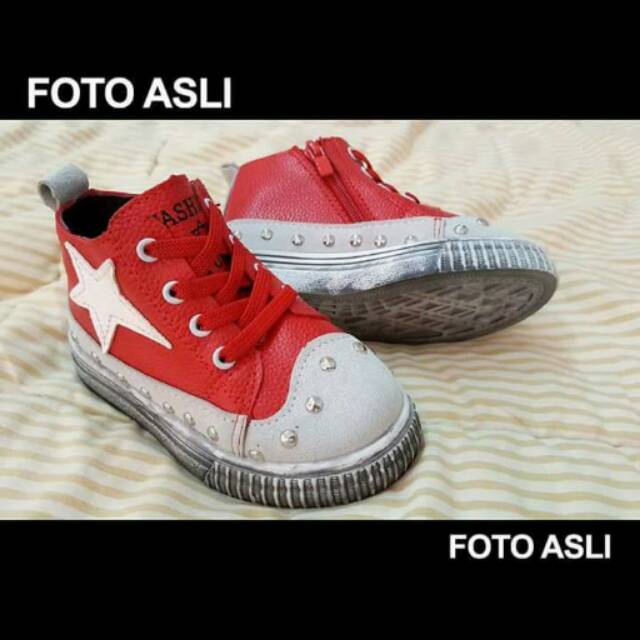 Sepatu Anak Cowok Kekinian Premium Charcoal Red Star Shoes