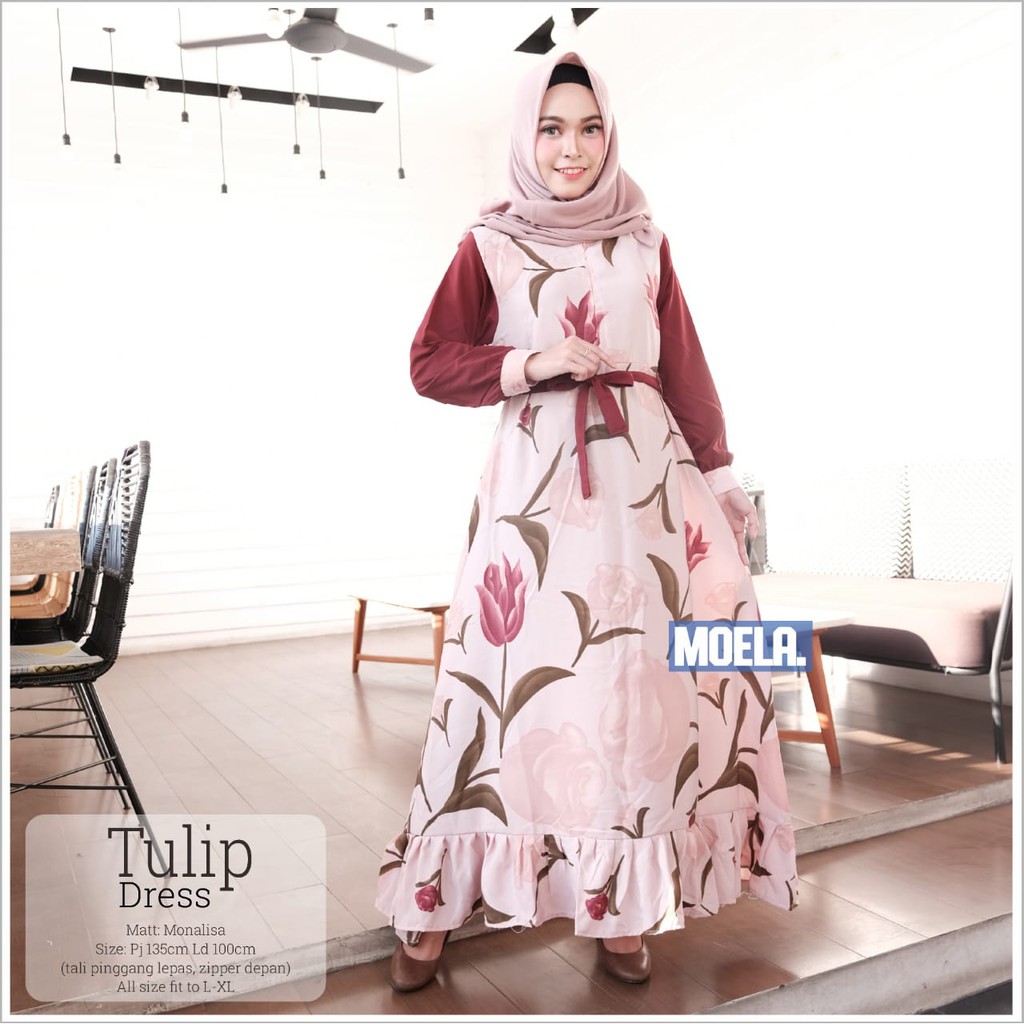 (REAL PICTURE) TULIP DRESS ORI MOELA MORIST FASHION KOREA PAKAIAN CEWEK REMAJA KEKINIAN MOTIF BUNGA