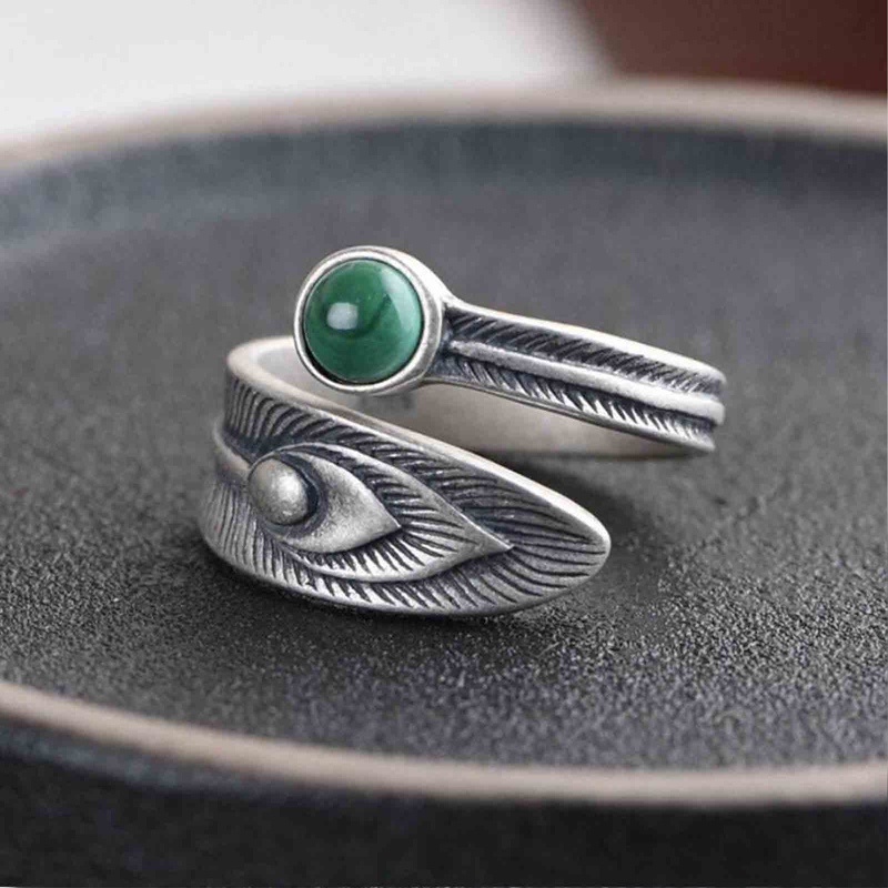 Fancyqube Cincin Sterling Silver 925 Model Bulu Gaya Retro Untuk Pria Dan Wanita