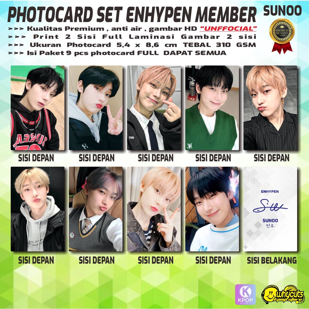 PHOTOCARD SET PC KPOP ENHYPEN MEMBER / PRINT 2 SISI FULL LAMINASI GLOSSY / ANTI AIR ISI 9 PCS