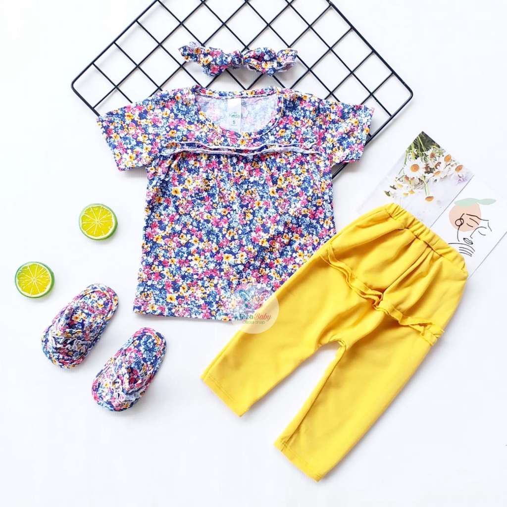 Plazababyku MX TRUE SET SANDAL setelan bayi motif bunga yang lucu free headband + sandal PART5