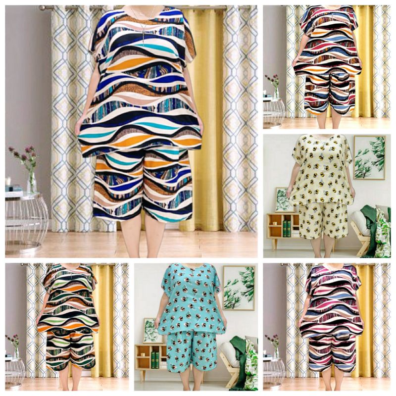 setelan celana 3/4 jumbo wanita one set rayon wanita one set jumbo wanita setelan wanita celana 3/4 super jumbo bahan rayon high quality