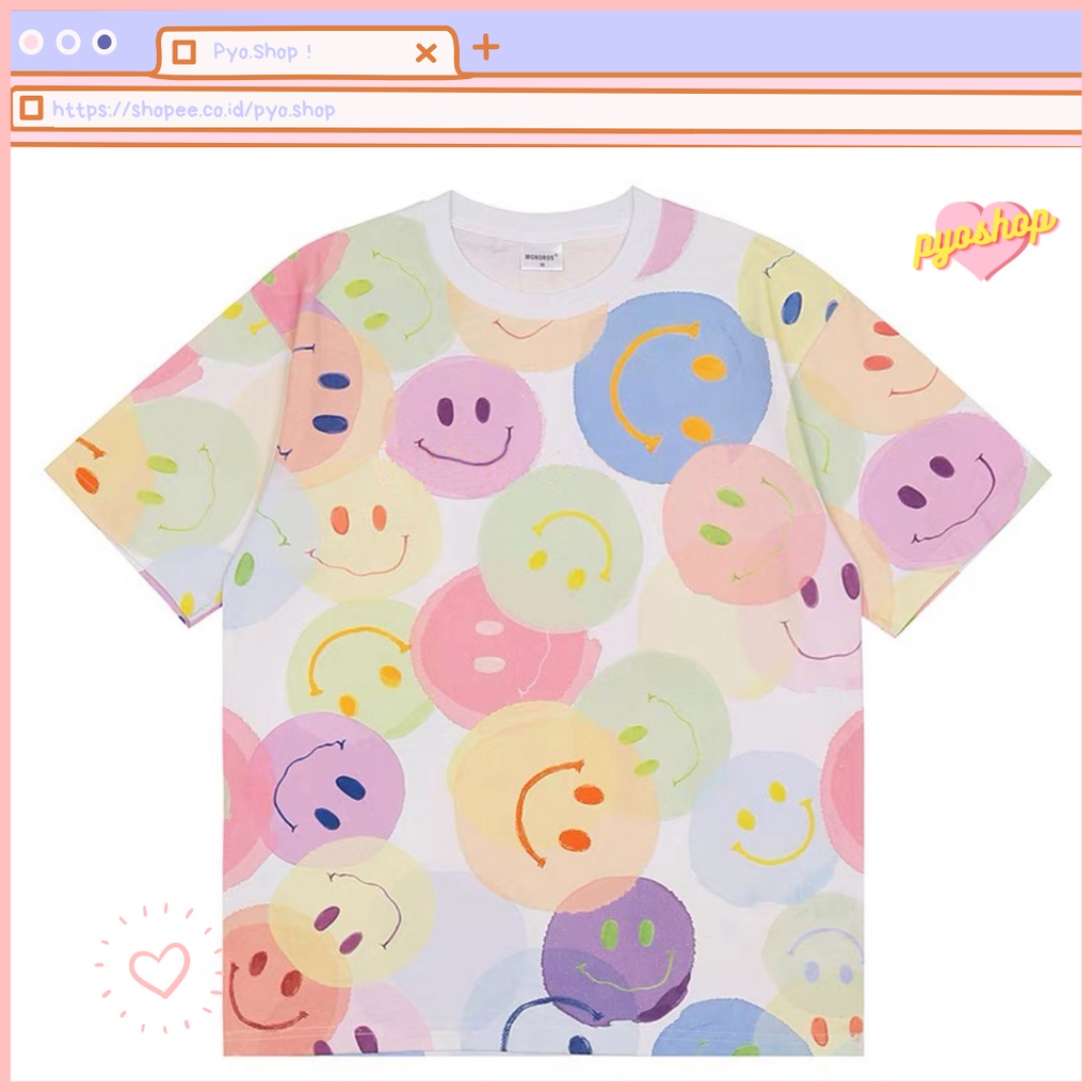 Oversize Tee Tshirt Kaos Import Longgar Motif Love &amp; Smile