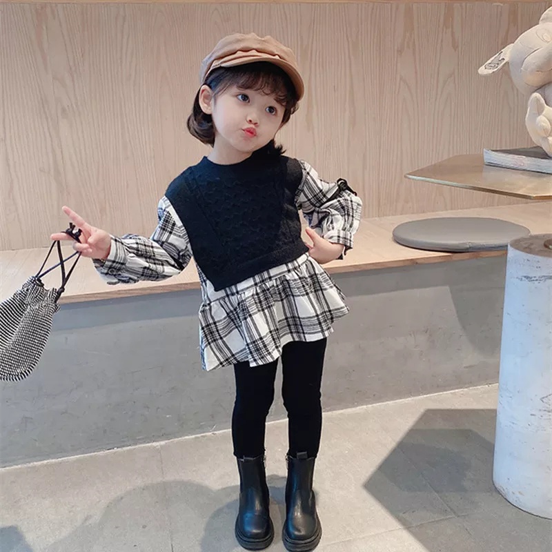 BEFAST - ZTL OOTD Dress Anak Perempuan SANA / Dress anak kerlita kotak / Dress Anak-Anak Perempuan / Fashion Ala Style Korean Anak Perempuan / Dress Mini Lucu / Pakaian Anak Casual / Dress Anak Lengan Panjang / Trendy / Terbaru 2022