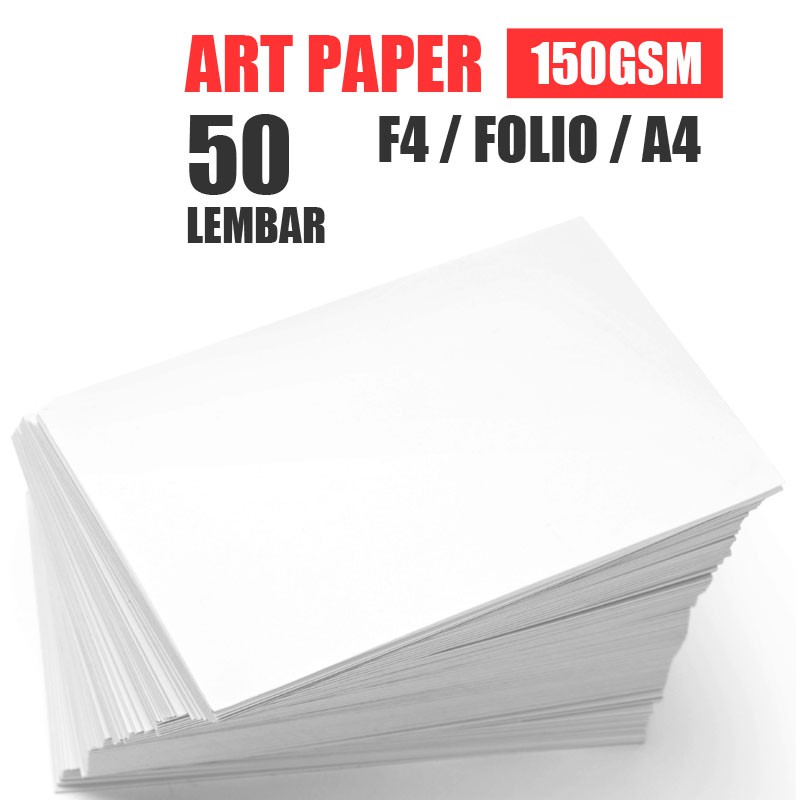

AP150 - 50 Lembar Kertas Art Paper 150 Gram GSM Artpaper F4 Folio A4 Brosur Kalender Flyer Poster Majalah