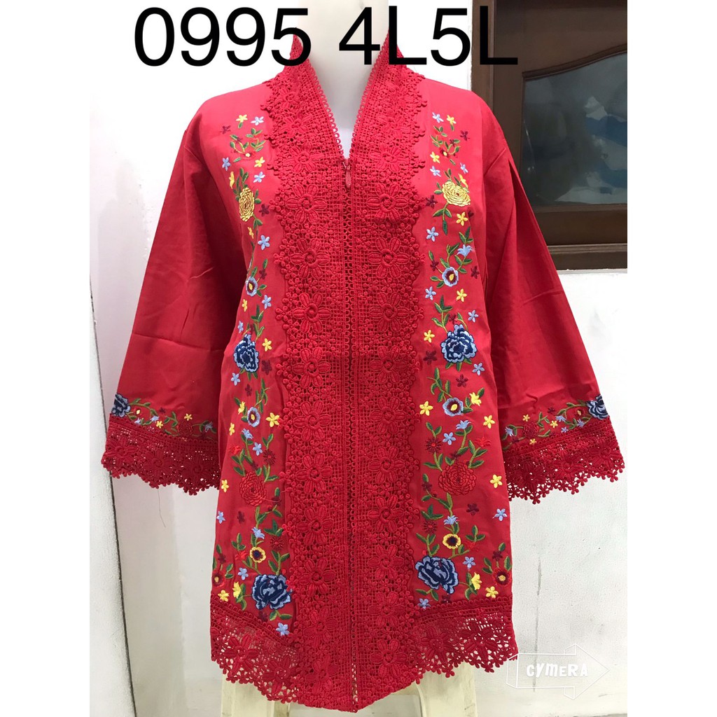 3035 kebaya alexuez brukat bordir kombinasi brukat merah