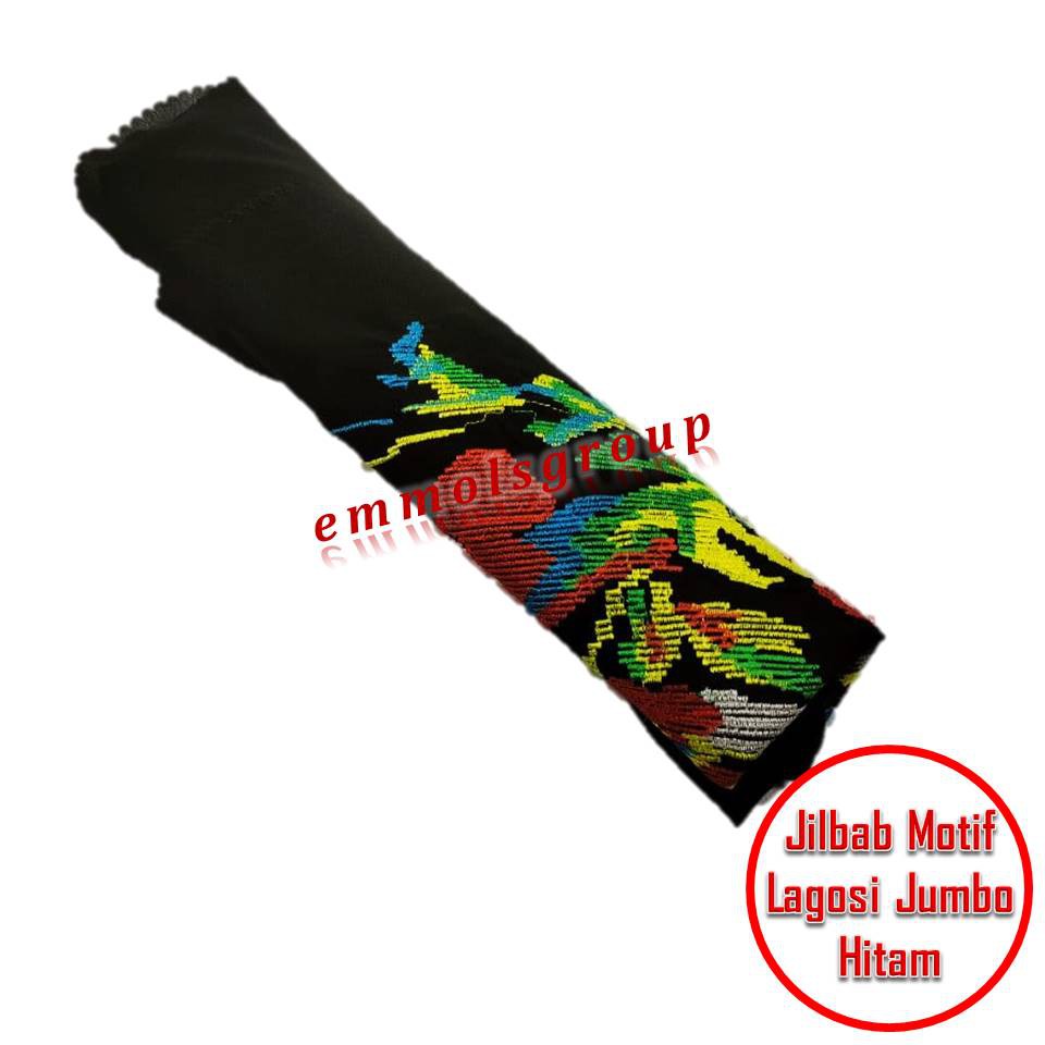 Jilbab Segiempat Motif Lagosi Khas Bugis Makassar Ukuran Jumbo Hitam