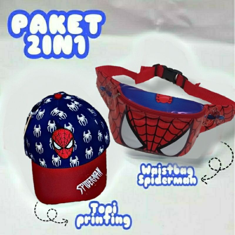 WESTBAG ANAK PAKET 2IN1 WAISTBAG ANAK MOTIF KARTUN DAN TOPI PRINTING