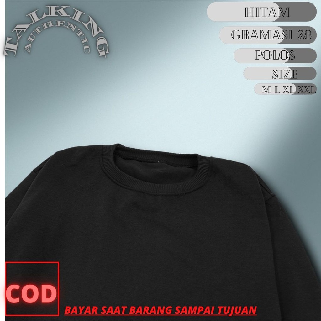 Crewneck Pria Wanita Basic Hitam Polos Premium Bahan Fleece Tebal dan Halus harga Murah M L XL XXL