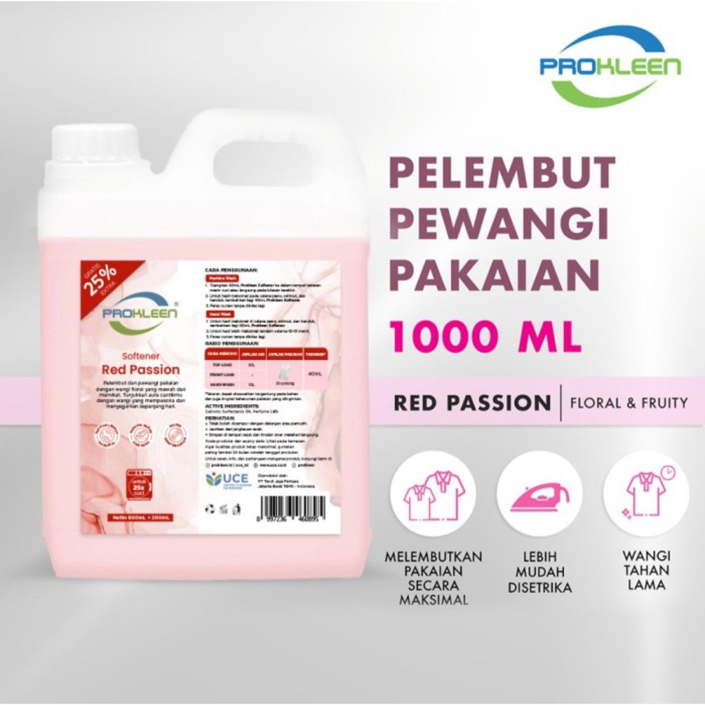 PROKLEEN Softener Pelembut Pewangi Pakaian 1 Liter &amp; 800 ML REFILL KONSENTRAT