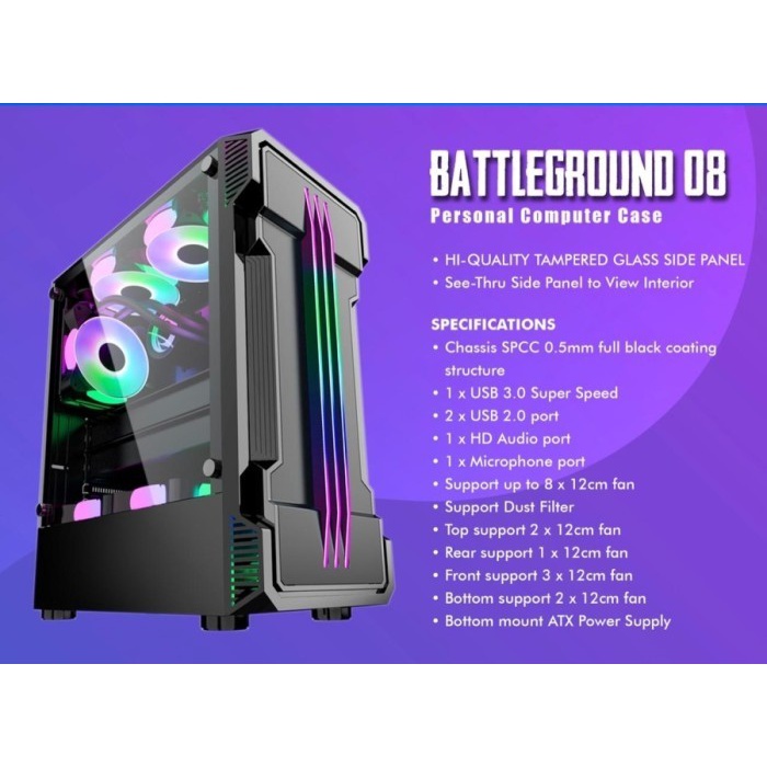 CASING PC KOMPUTER SIMBADDA BATTLEGROUND 08 TEMPERED GLASS CASE GAMING