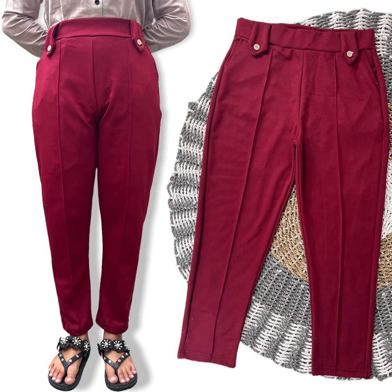 CELANA WANITA PANJANG POLOS HITAM JUMBO BIG SIZE PINGGANG KARET SCUBA HIGHWAIST CELANA KANCING BAWAH PENSIL CELANA KERJA MURAH LEGGING MELAR