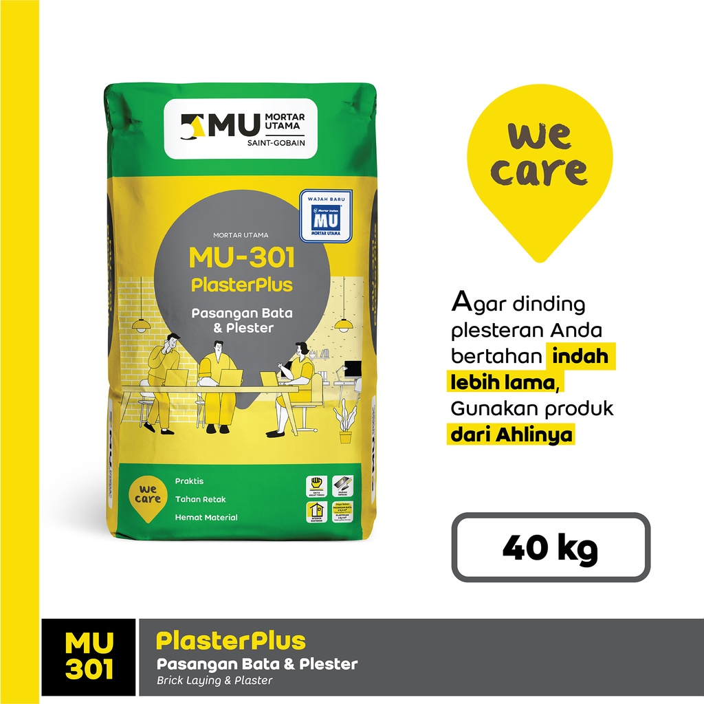 Mortar Utama MU-301 PlasterPlus-Pasangan Bata dan Plester 40Kg