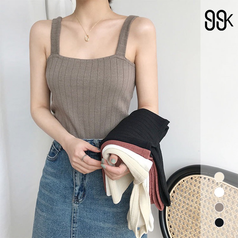 Korean Knit Tank Top Rajut Wanita Polos 2473