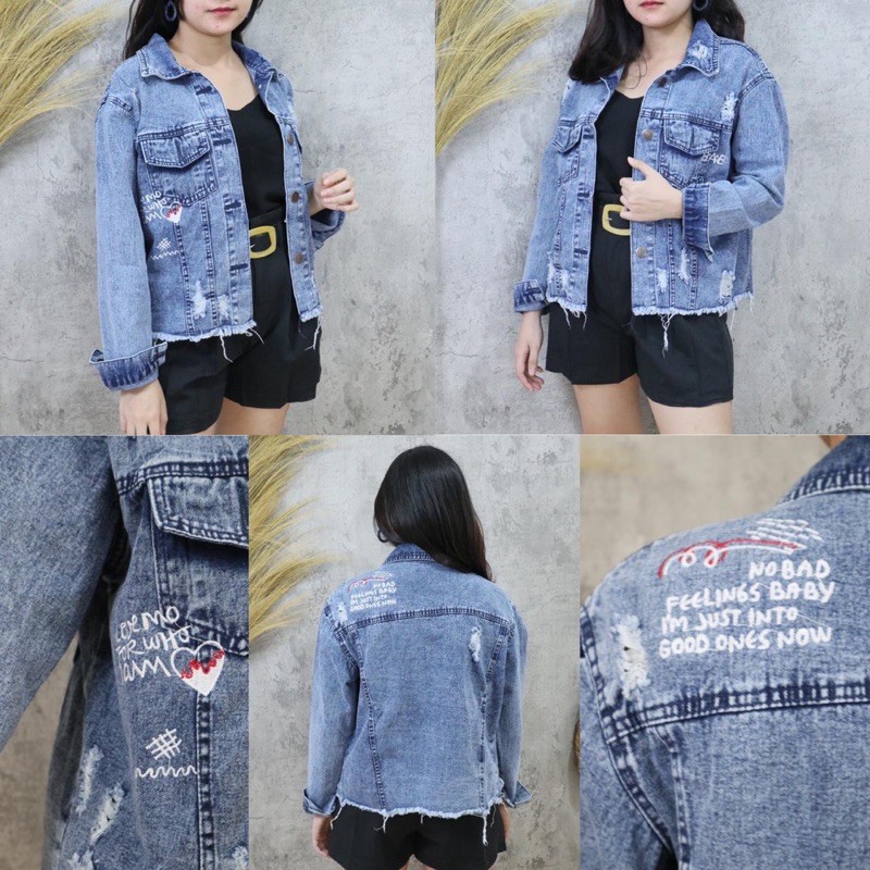 Jacket Jeans Qoutes Oversize